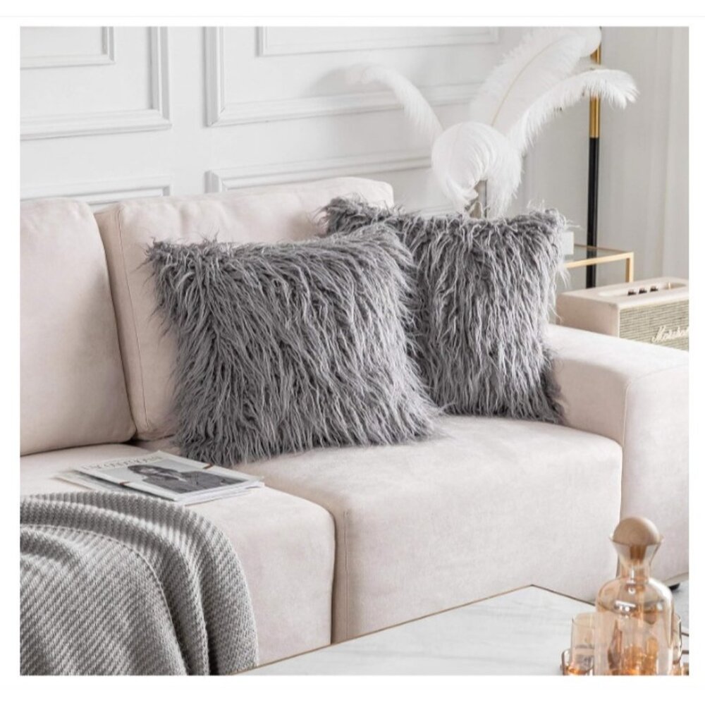 👠 5 for $25  IKEA GREY SHAGGY DECORATIVE PILLOW